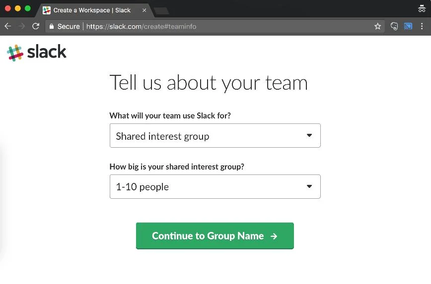 Sign up for Slack